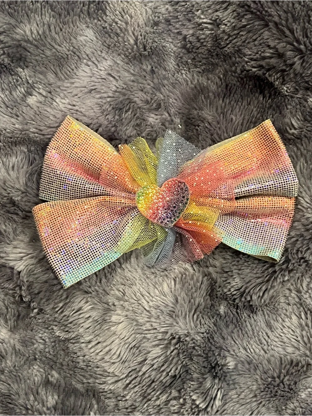 Sparkling Rainbow circus Heart Bow Hair Clip